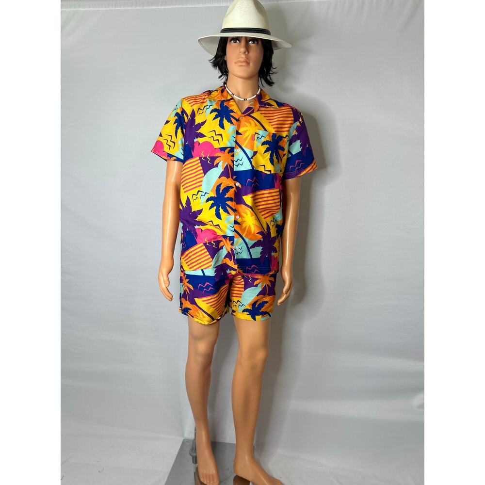 OppoSuits Tropical Palm Tree Matching Shirt Shorts Set Mens M Vacation Outfit